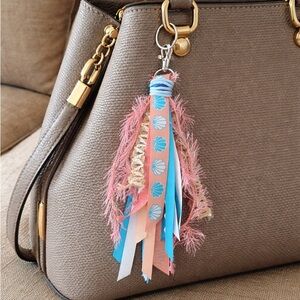 Nautical Ribbon Bag Tassel charm, boho Hippie charm, Clip on Bag, backpack